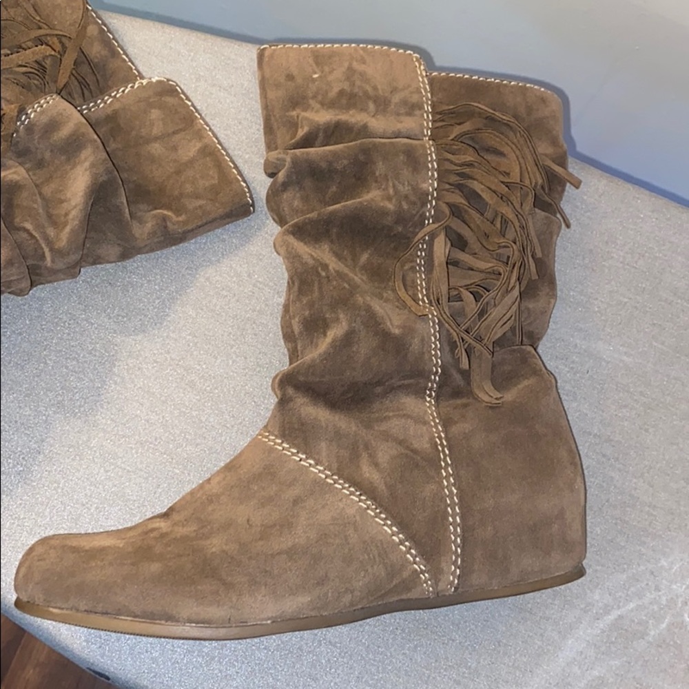 Faux Suede Fringe Boots